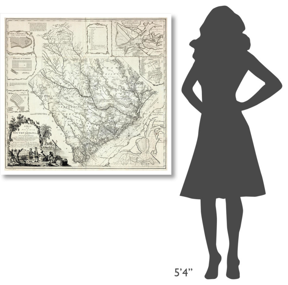 "A Map of the Province of South Carolina, 1773" Print by James Cook, 42"x40"