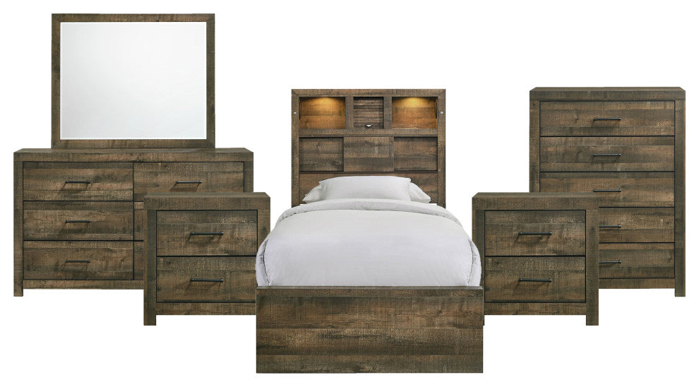 Picket House Furnishings Beckett Bookcase Panel 6PC Bedroom Set with Bluetooth