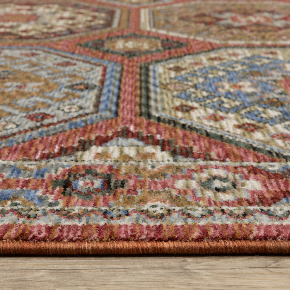 Hanford Panel Medallion Pink/Red Fringe Edge Area Rug Runner