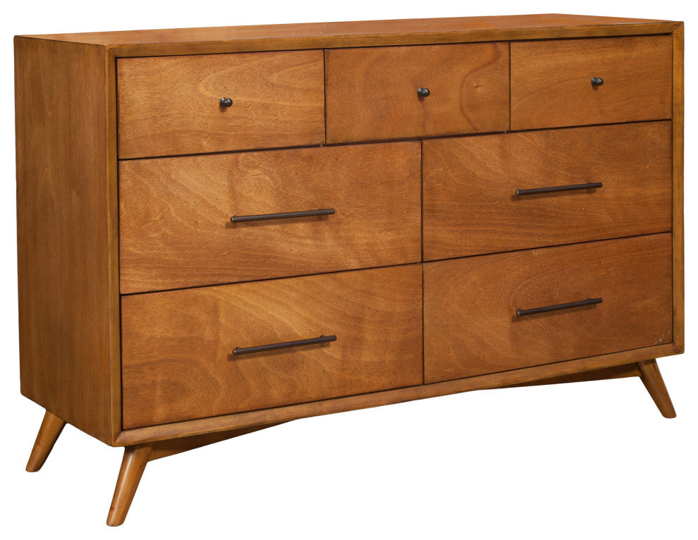 Flynn Mid Century Modern 7 Drawer Dresser, Acorn