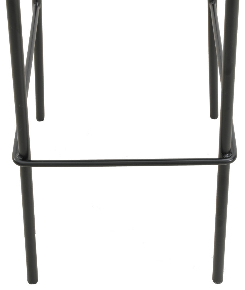 LeisureMod Euston Wicker Bar Stool With Black Steel Frame and Footrest, Black