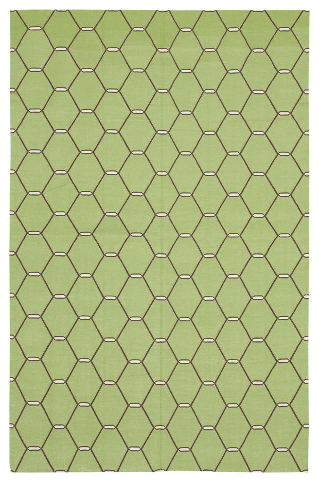 Rug N Carpet - Handmade Wool 6' 1'' x 9' 3'' Modern Design Dhurrie Kilim Rug