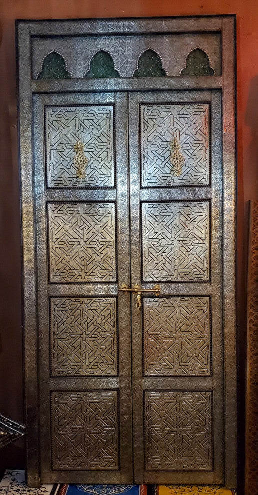 Amazing Moroccan Rabat Door All Metal Inlaid, Silver Finish