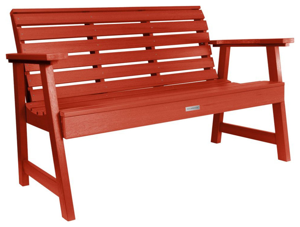 4' Weatherly Bench, Chairs, Conversation Table, 4-Piece Set, Rustic Red