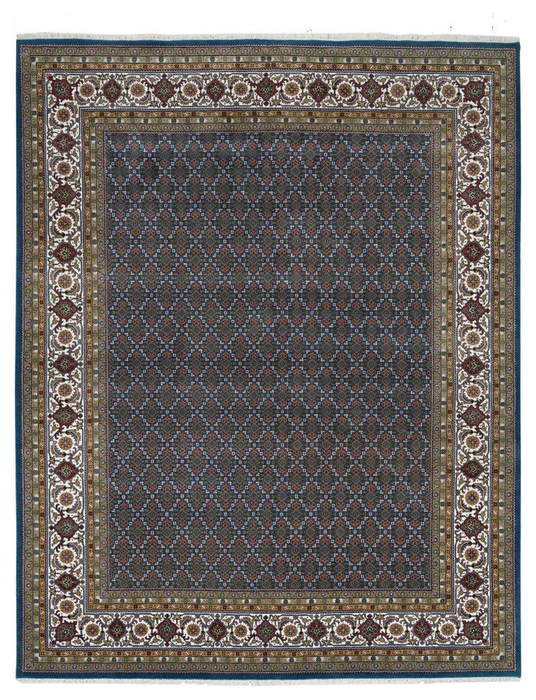 Mavericks Blue Herrita Design 100% Wool 175 KPSI Hand Knotted Rug, 8'x10'4"