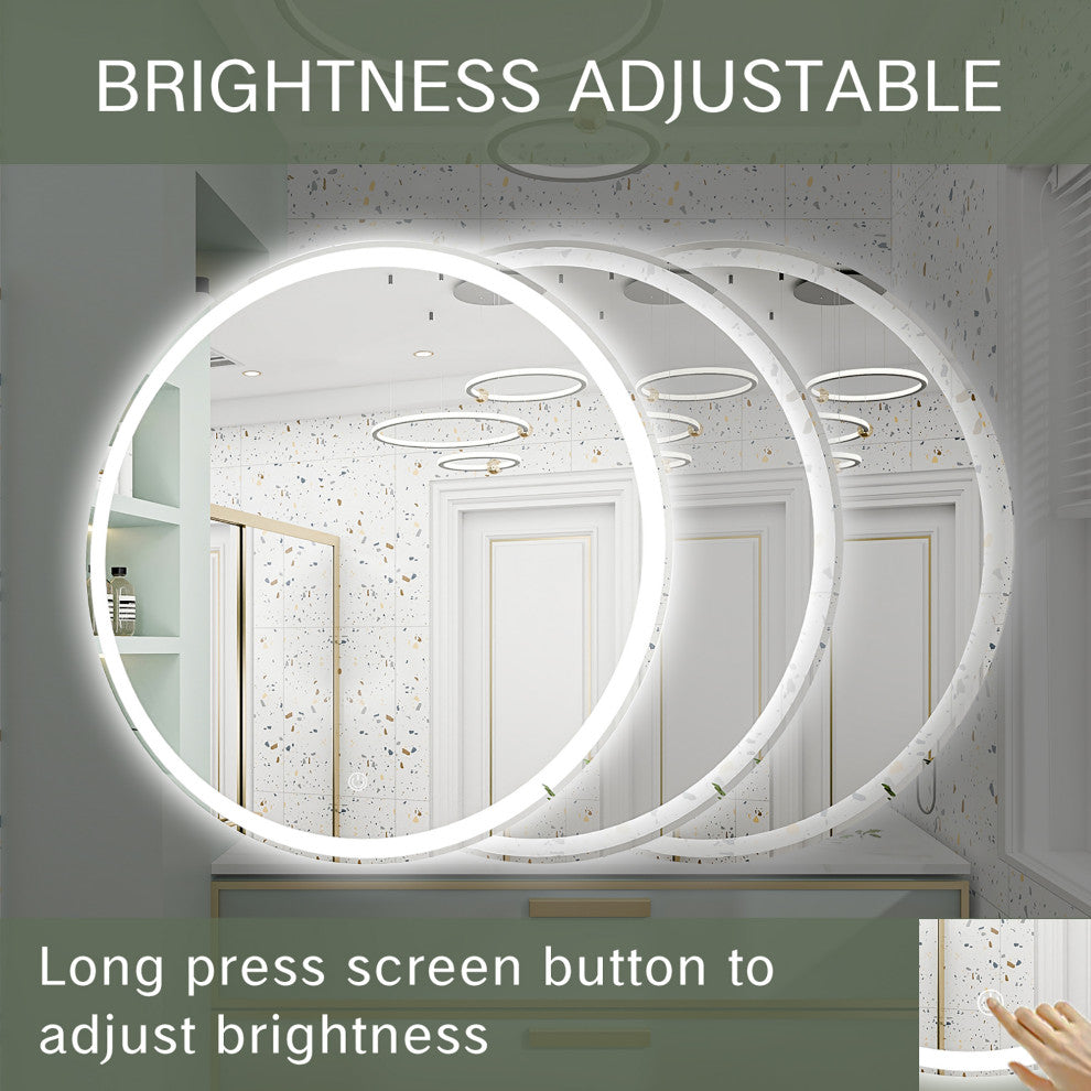 Round Frameless Dimmable Wall Mounted LED Bath Vanity Mirror, 20" X 20"