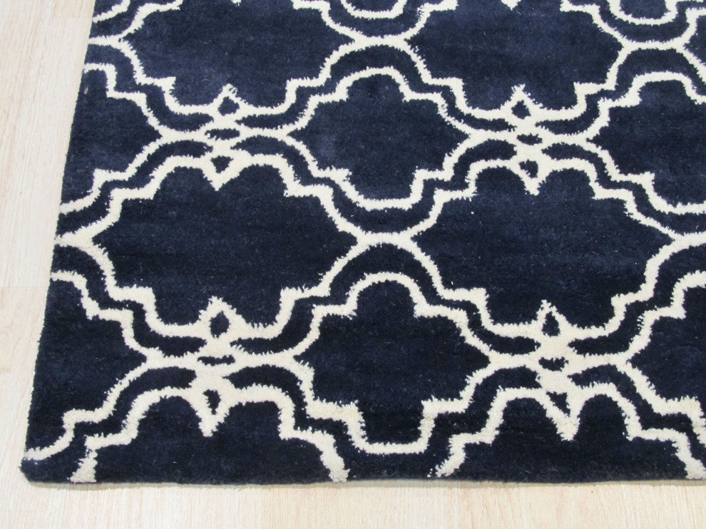 Blue Traditional Trellis Moroccan Area Rug