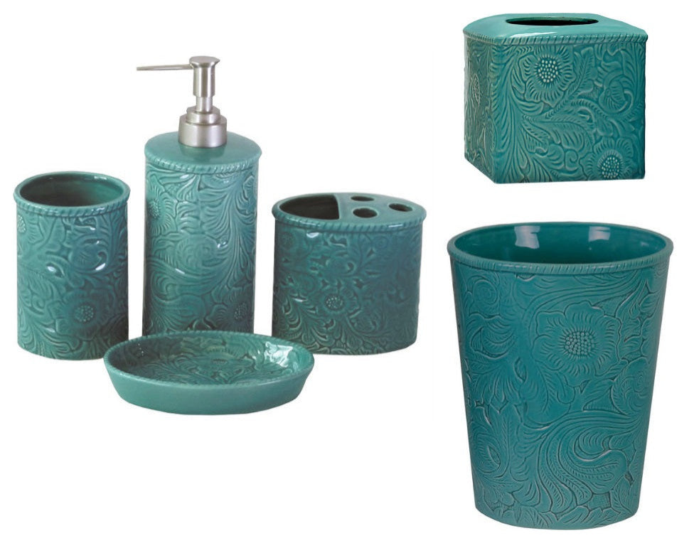 Savannah Bathroom Sets, Turquoise, 6 Piece