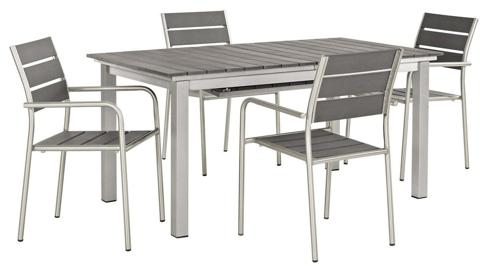 Silver Gray Shore 5 Piece Outdoor Patio Aluminum Outdoor Dining Set