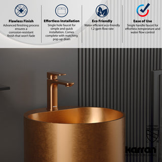 Karran 1-Handle 1-Hole Bathroom Faucet With Pop-up Drain, Brushed Copper