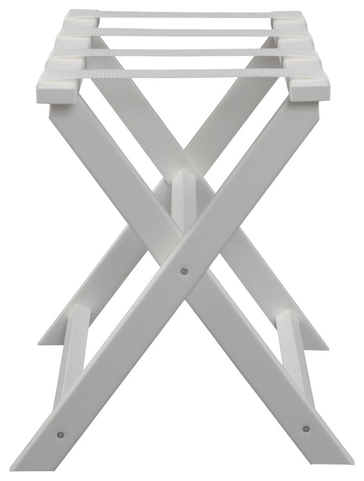 HomeRoots Earth Friendly White Folding Luggage Rack With White Straps