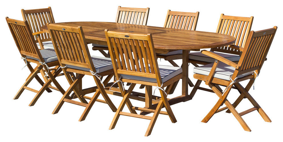 9-Piece Teak Wood Santa Barbara Patio Dining Set with Oval Extension Table