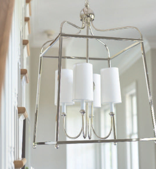 Sylvan 4-Light Chandelier, Polished Nickel With White Silk
