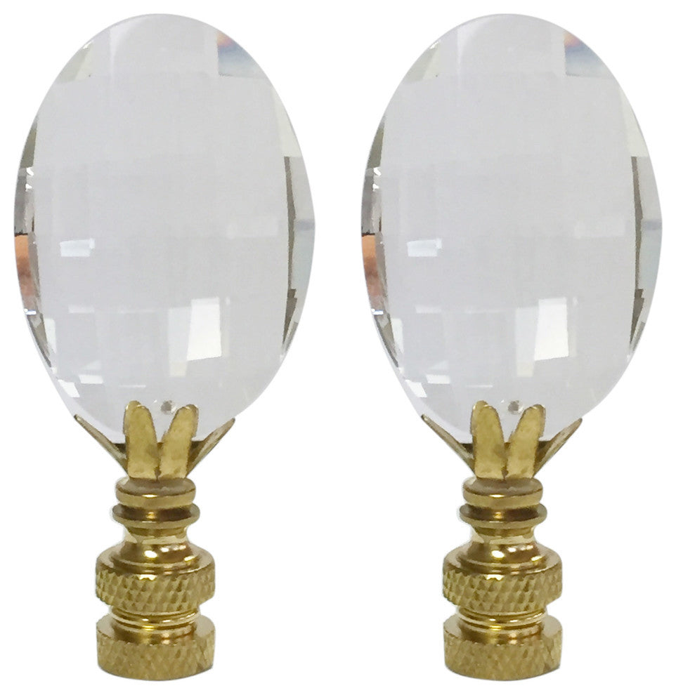 Oval Radiance Cut Clear K9 Crystal Lamp Finial with Polished Brass Base, Set of