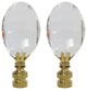 Oval Radiance Cut Clear K9 Crystal Lamp Finial with Polished Brass Base, Set of