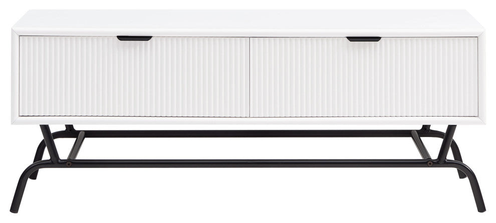 Danel 42 in. Rectangle Coffee Table With 2-Drawers and Metal Legs, White