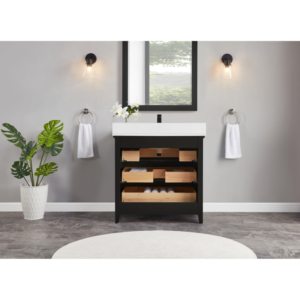 Legion Furniture WS2512 Series Bathroom Sink Vanity, Tricorn Black, 36", Artificial Stone Top, Single Sink