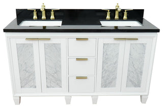 61" Double Sink Vanity, White Finish With Black Galaxy Granite