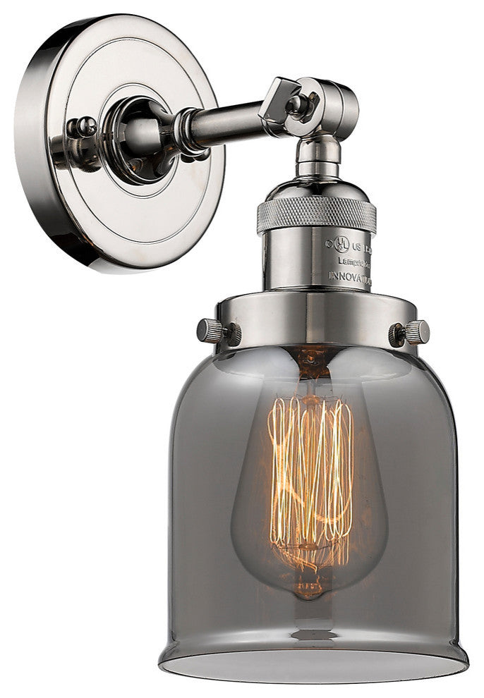 Small Bell 1-Light Sconce, Smoked Glass, Polished Nickel