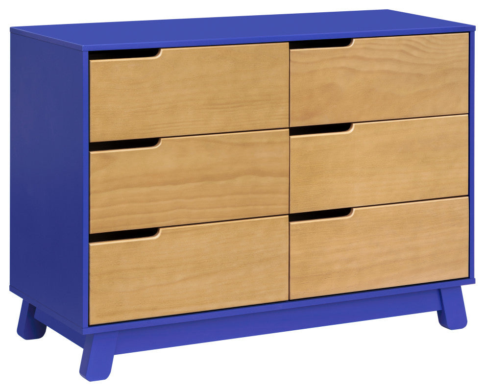 Hudson 6-Drawer Assembled Double Dresser, Cobalt and Honey