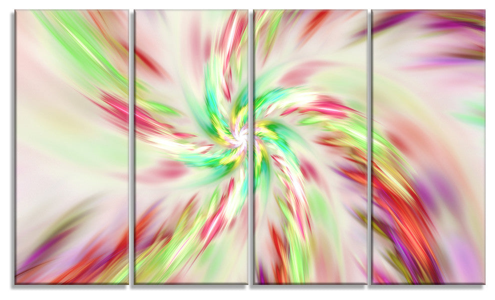 Exotic Multi Color Spiral Flower, Abstract Canvas Art Print, 48"x28", 4 Panels