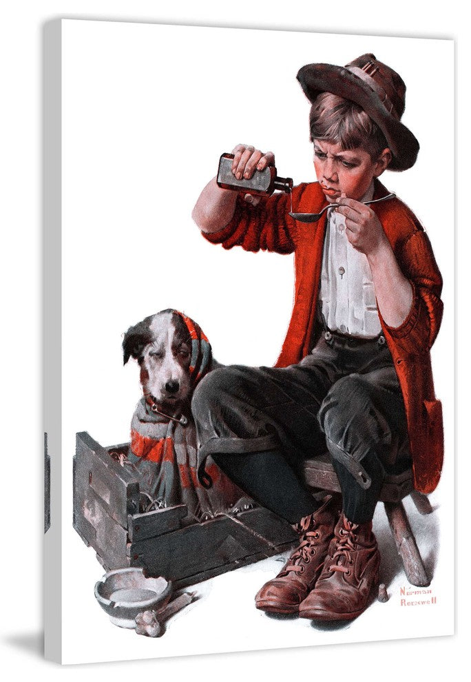 "Sick Puppy" Painting Print on Canvas by Norman Rockwell