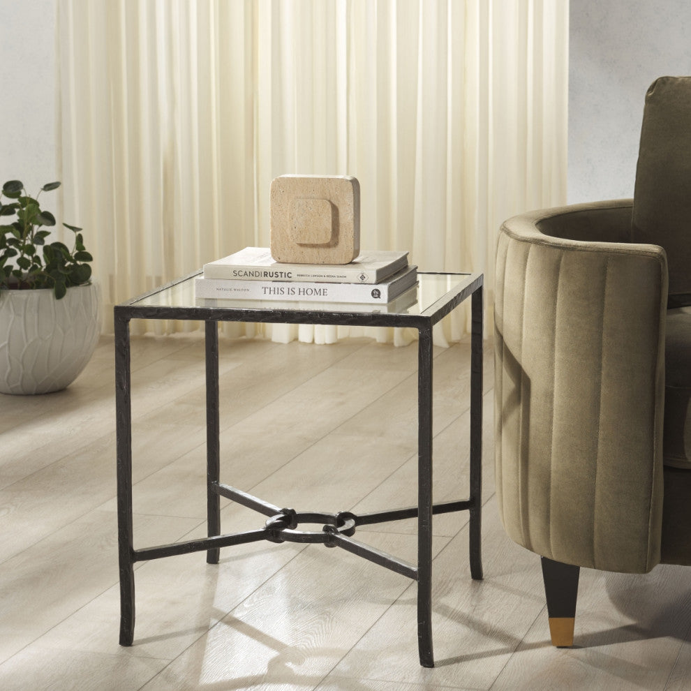 Safavieh Couture Tauri Metal Square Accent Table, Black/Clear