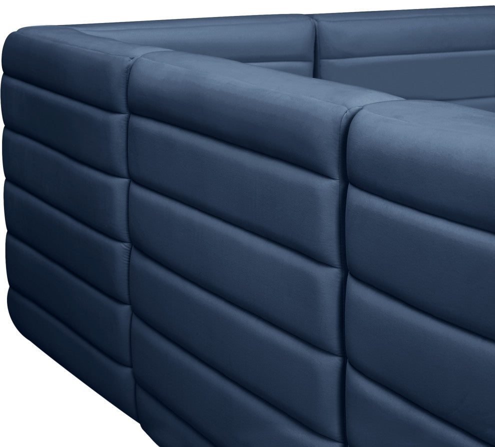 Quincy Velvet Upholstered 7-Piece U-Shaped Modular Sectional, Navy
