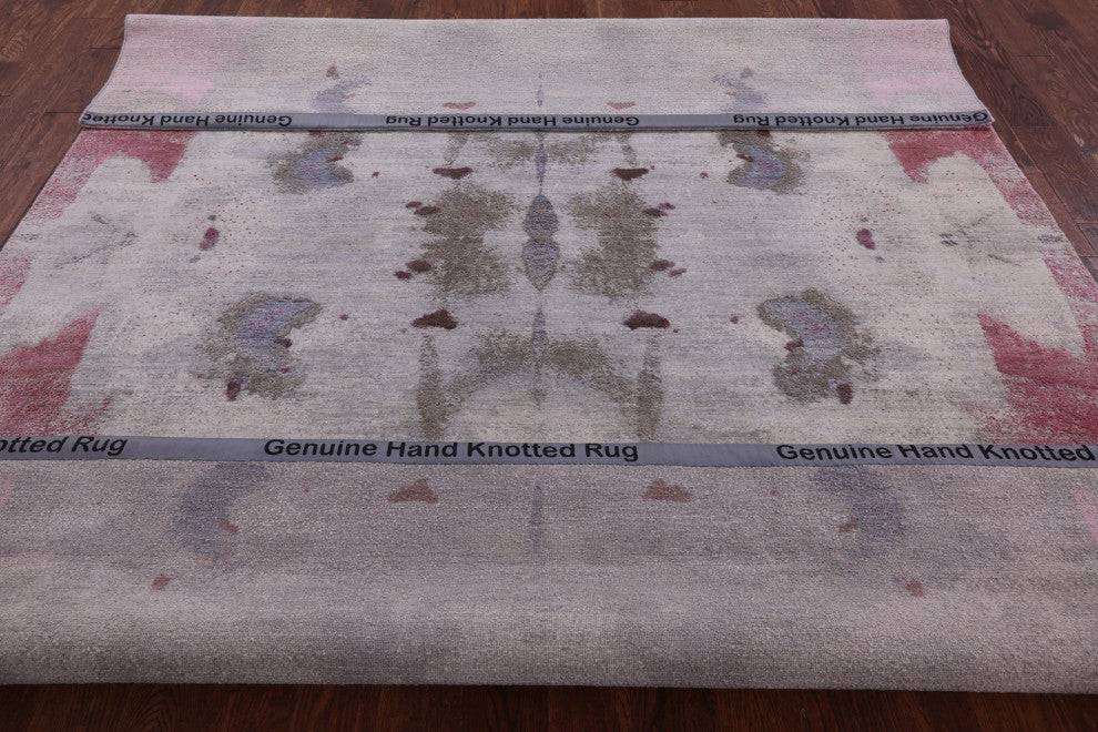 8' 1" X 10' 3" Abstract Hand-Knotted Wool and Silk Rug Q9052