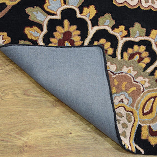 HAND TUFTED WOOL ECO-FRIENDLY AREA RUGS-Black Color, Floral Design
