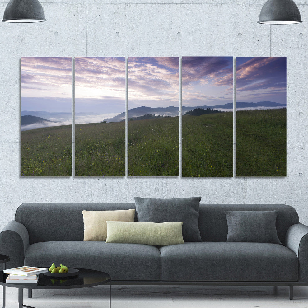 Mountain Plateau at Evening, Landscape Canvas Art Print, 60"x28", 5 Panels