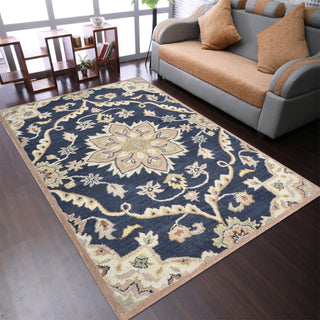 HAND TUFTED WOOL ECO-FRIENDLY AREA RUGS - Charcoal , Oriental Design