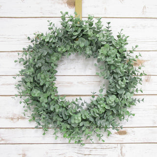 Full Frosted Green Artificial Eucalyptus Leaf Foliage Greenery Wreath 16"