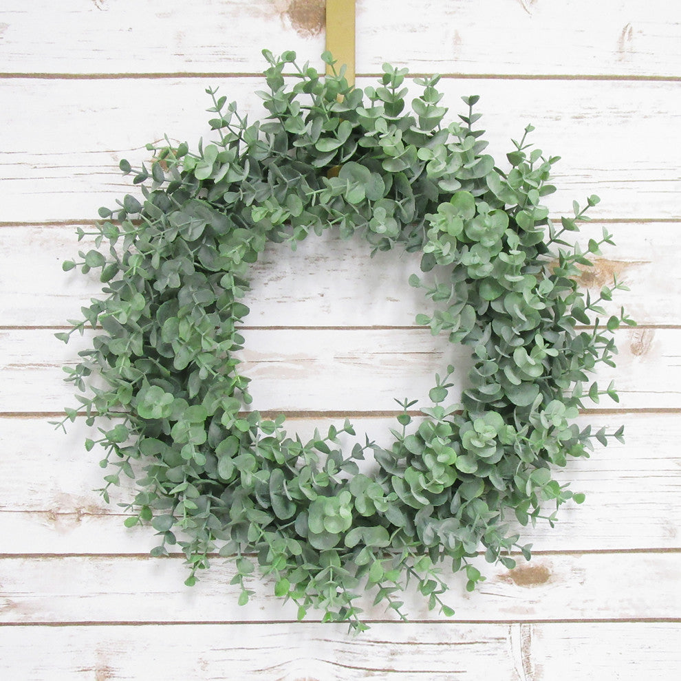 Full Frosted Green Artificial Eucalyptus Leaf Foliage Greenery Wreath 16"