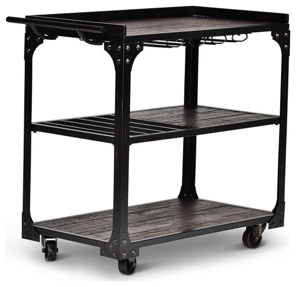 Bowery Hill Transitional Bar Cart in Tobacco Brown and Black Frame