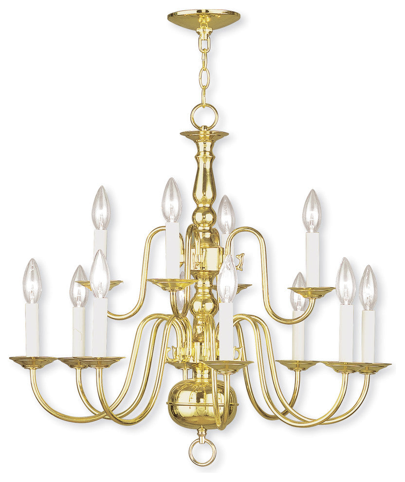 Livex 5012-02 12 Light Polished Brass Chandelier, Polished Brass