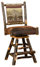 Hickory Log Straight Back Swivel Barstool with Faux Brown Leather Seat, Set of 2, 30 Inch, Bear Mountain