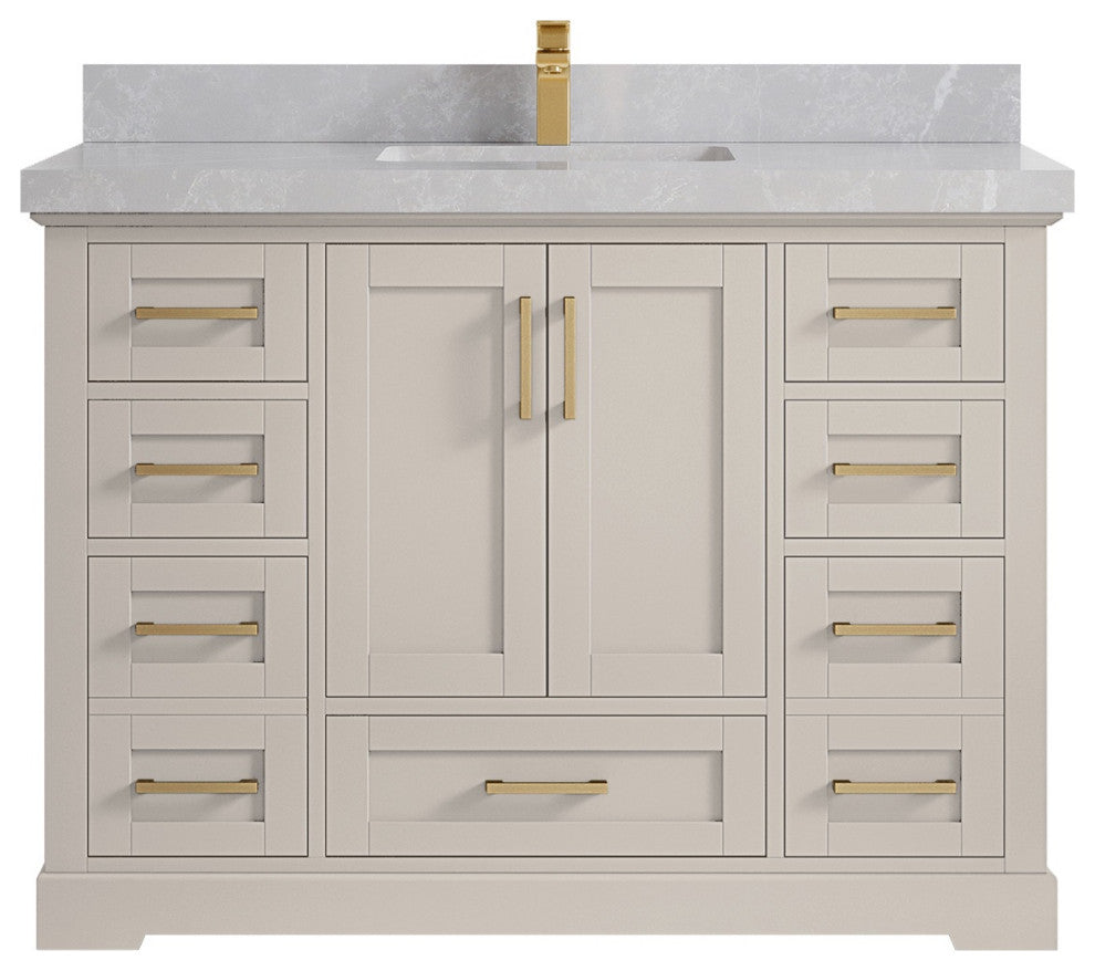 Boston 48" Single Sink Bath Vanity in Fine Grain 2" Pearl Gray