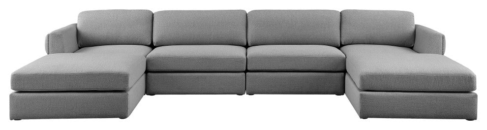 Beckham Linen Textured Fabric 6-Piece Modular U-Shaped Sectional, Grey