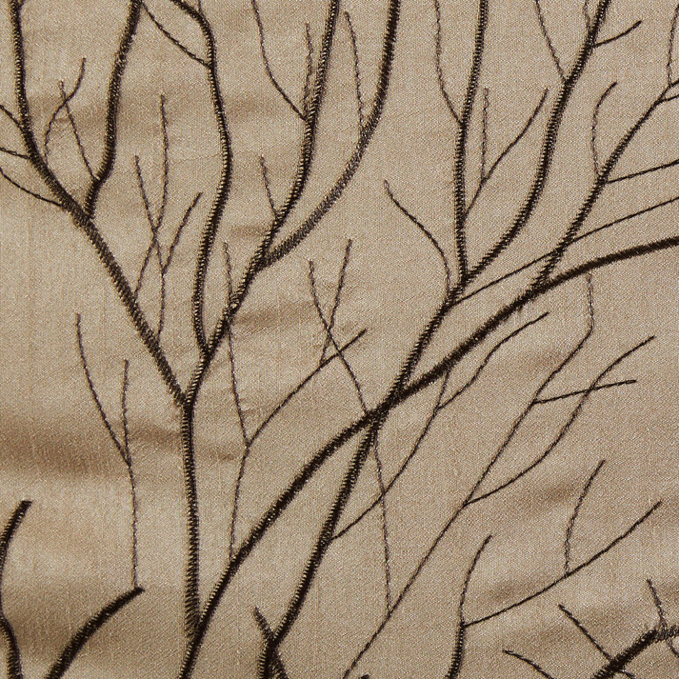 Madison Park Andora Embroidered Branches Faux Silk Window Panel, Blue, Tan, 95"