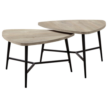 2-Piece Table Set, Taupe Reclaimed Wood, Black Metal