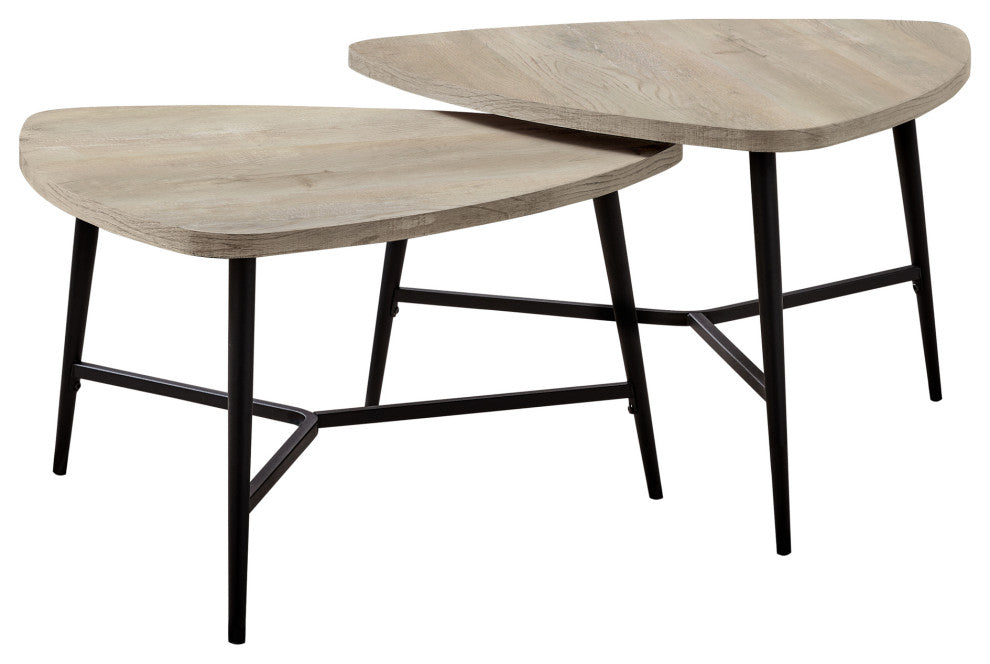 2-Piece Table Set, Taupe Reclaimed Wood, Black Metal