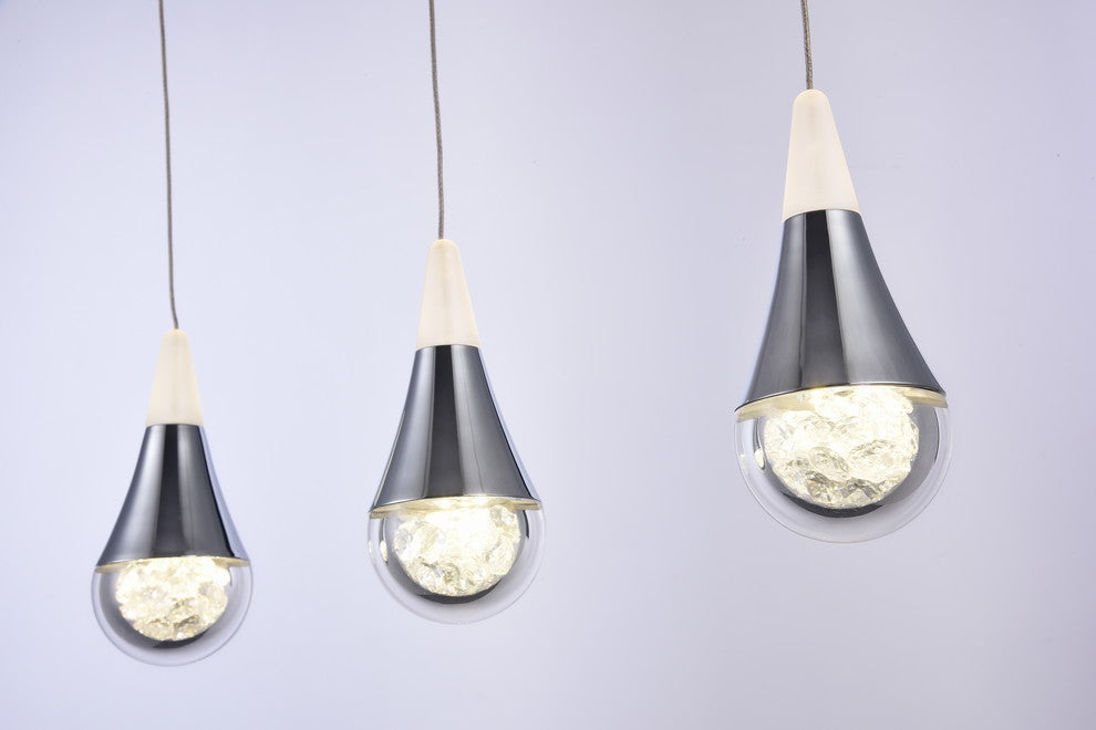 Chrome Frame, Glass Shade, Clear Crystal LED Single Pendant Light