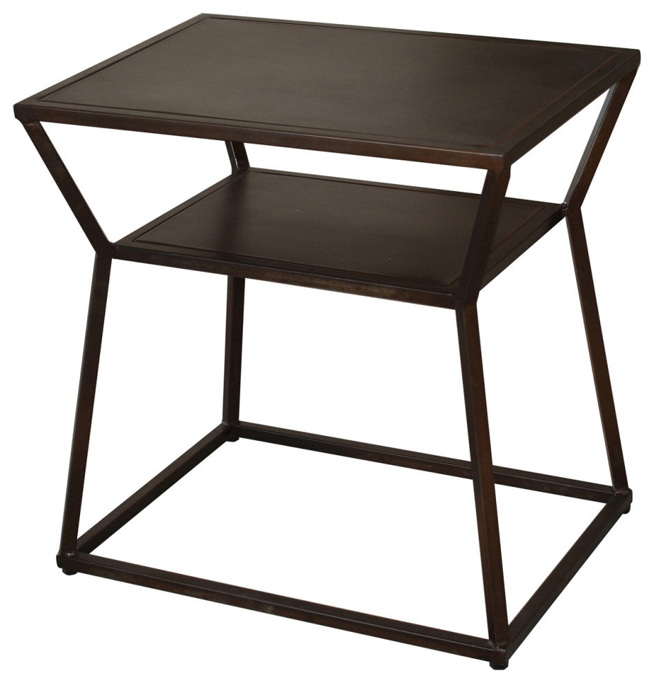 Bare Decor Duplex Accent Table Metal, Distressed Brown, 14x19x19