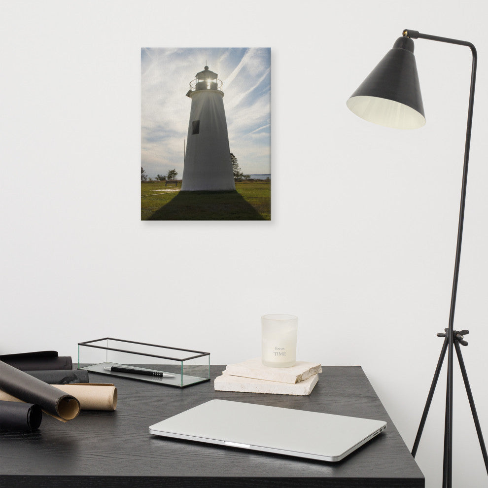 Turkey Point Lighthouse with Sun Flare Coastal Canvas Prints, 12" X 16"