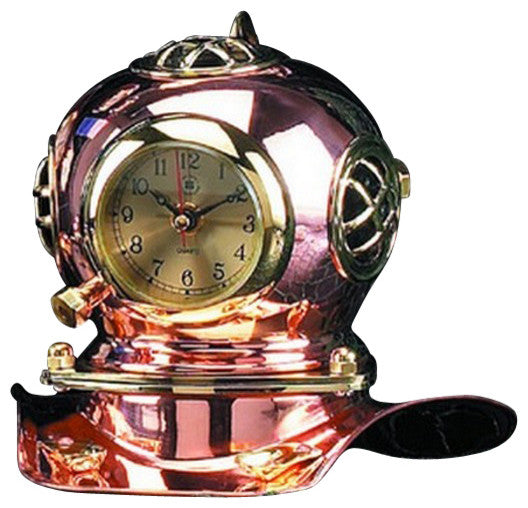 Brass and Copper Quartz Diver's Helmet Clock