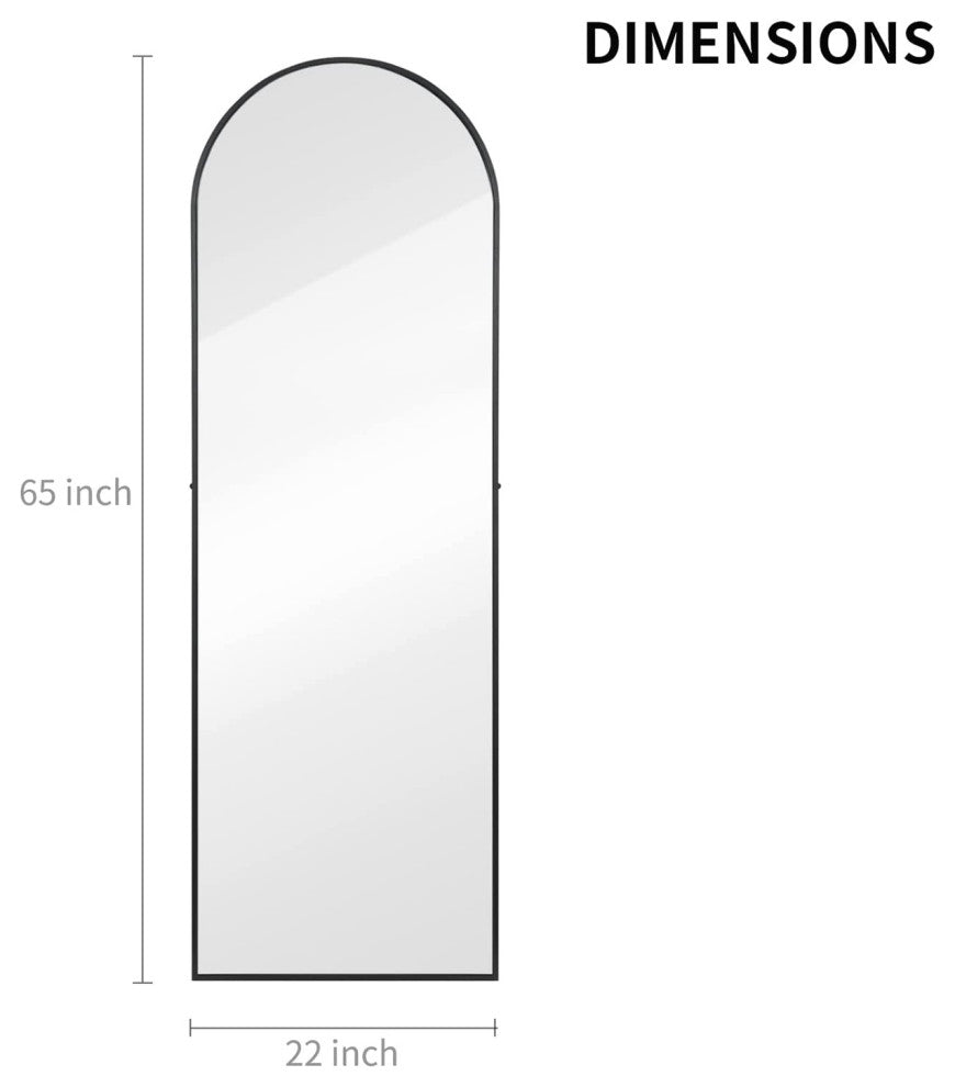 22x65" Large Arched-Top Framed Freestanding Full Length Mirror