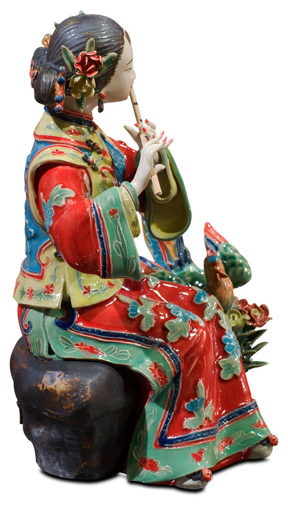 Chinese Porcelain Figurine, Shi Wan Lady with Flute