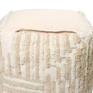 Stacy Garcia Beige/Cream Modern Striped Cube Pouf, 18"x18"x18"