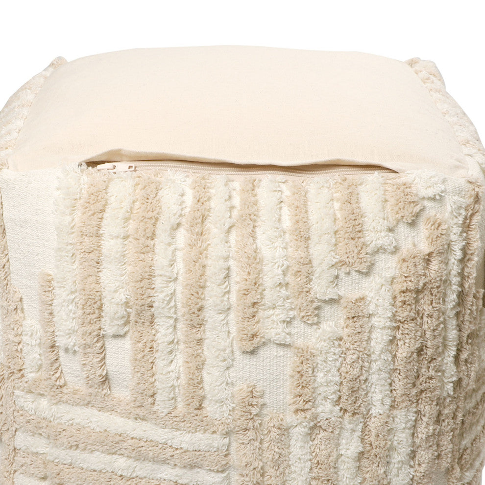 Stacy Garcia Beige/Cream Modern Striped Cube Pouf, 18"x18"x18"